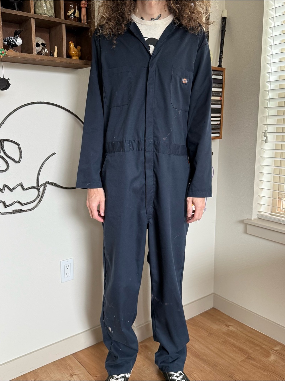 Dickies Navy Blue Long Sleeve Distressed Coveralls Workwear ~ Size Large